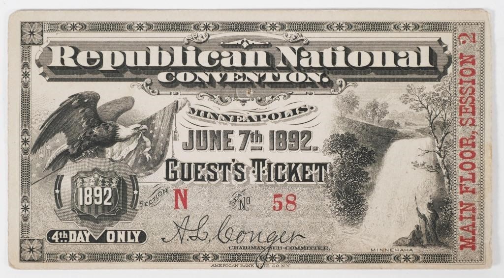 Appraisal: Original guest ticket to the GOP event that nominated Benjamin