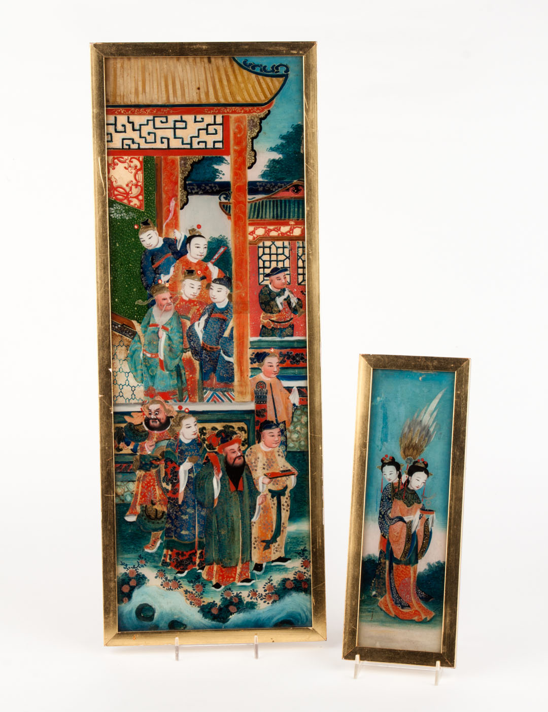 Appraisal: Three Chinese reverse paintings on glass th century one depicting