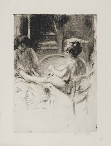 Appraisal: JACQUES VILLON Le P dicure Etching and aquatint on tissue-thin