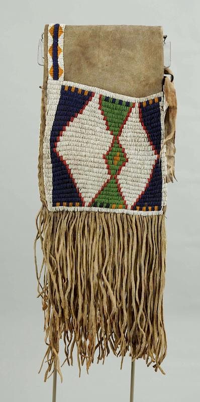 Appraisal: Early Northern Plains Saddle Bags Beaded on buffalo hide with