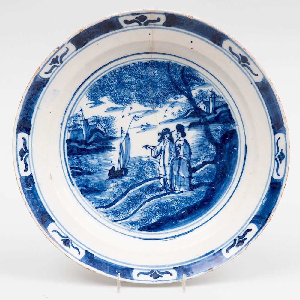 Appraisal: Dutch Delft Blue and White Charger With three stickers 'Collection