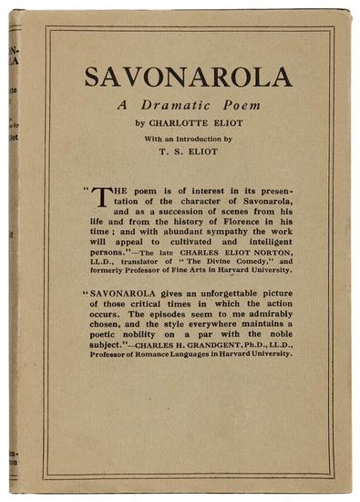 Appraisal: ELIOT T S introduction by - ELIOT Charlotte Savonarola A