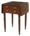 Appraisal: TWO-DRAWER DROPLEAF SEWING STAND - Period Sheraton Walnut Drop Leaf