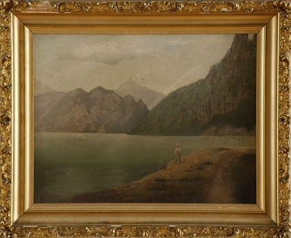 Appraisal: HUDSON RIVER SCHOOL LANDSCAPE Oil on canvas titled Remember your