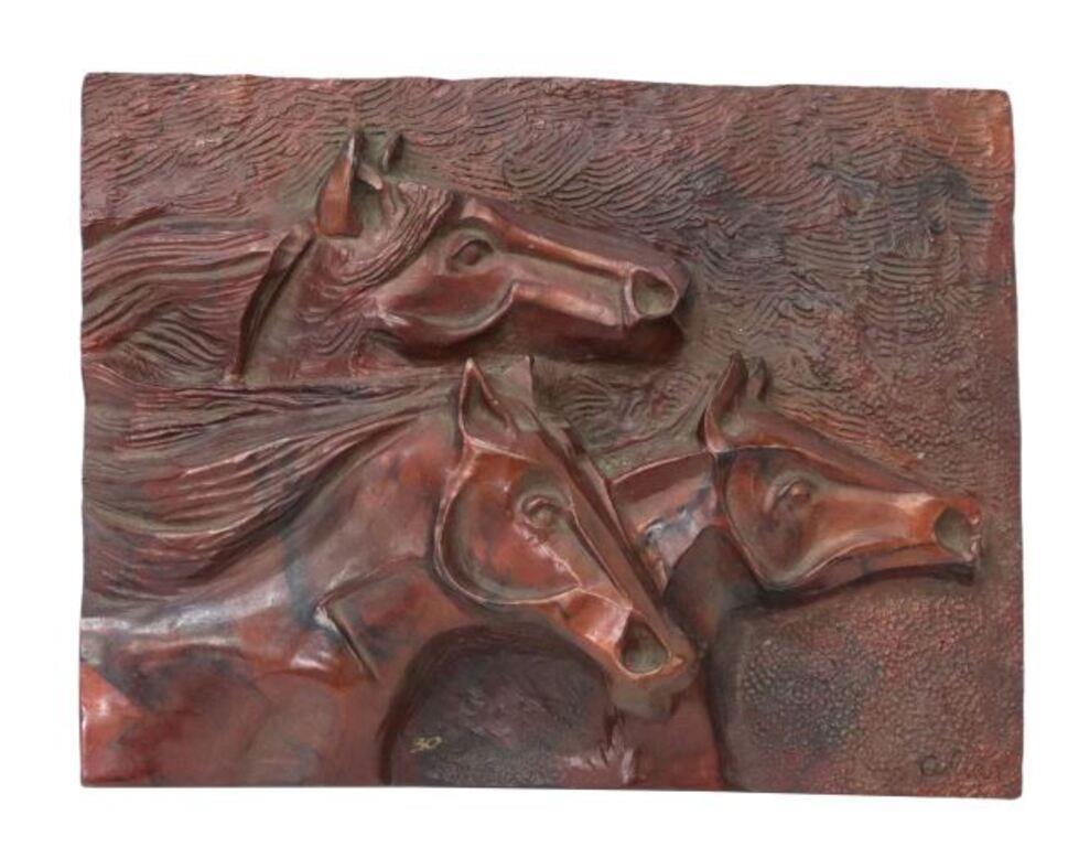 Appraisal: Cast bronze relief plaque Horse Power signed lower right Cullar