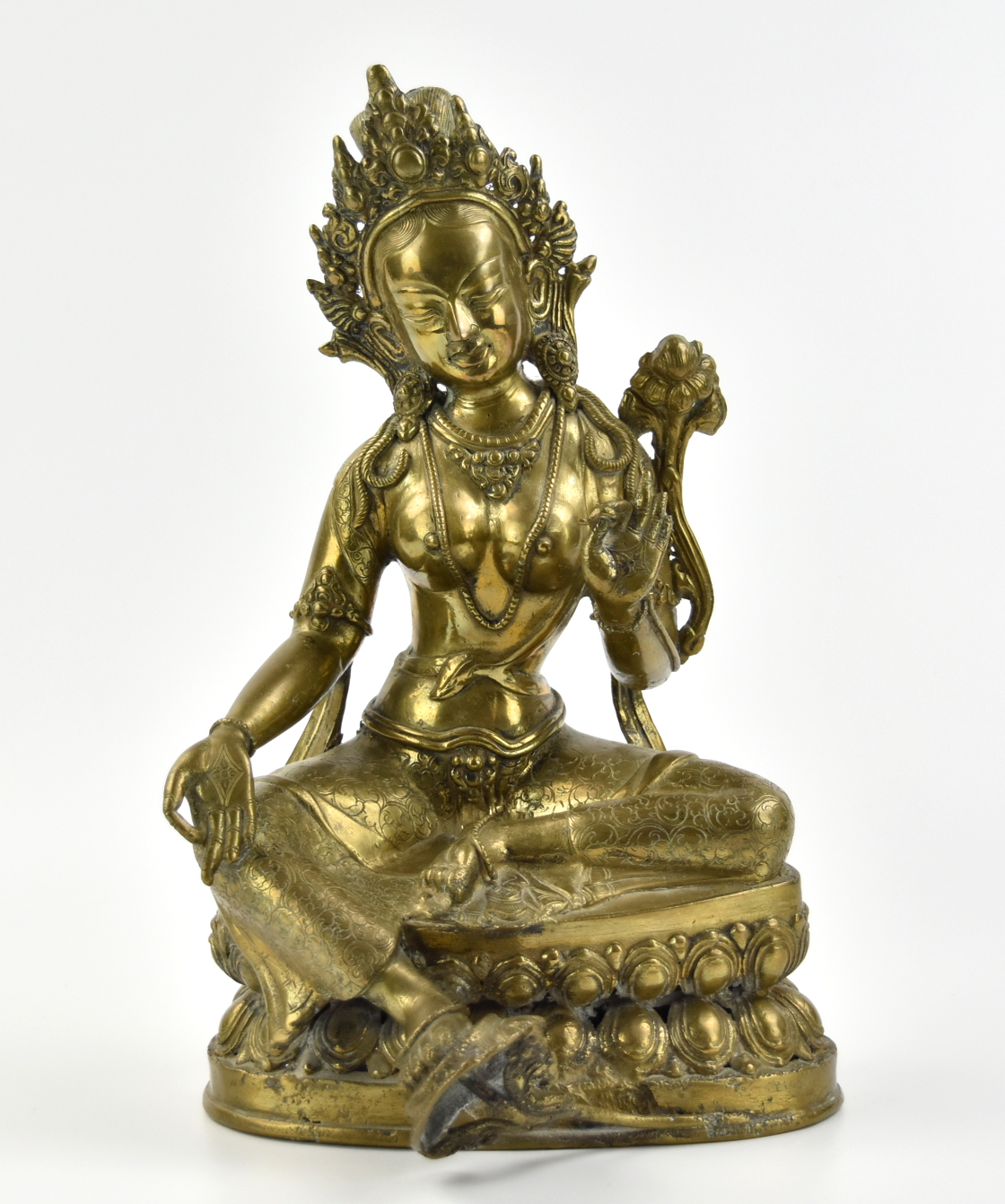 Appraisal: a gilt bronze buddha seated in dhyanasana on a double