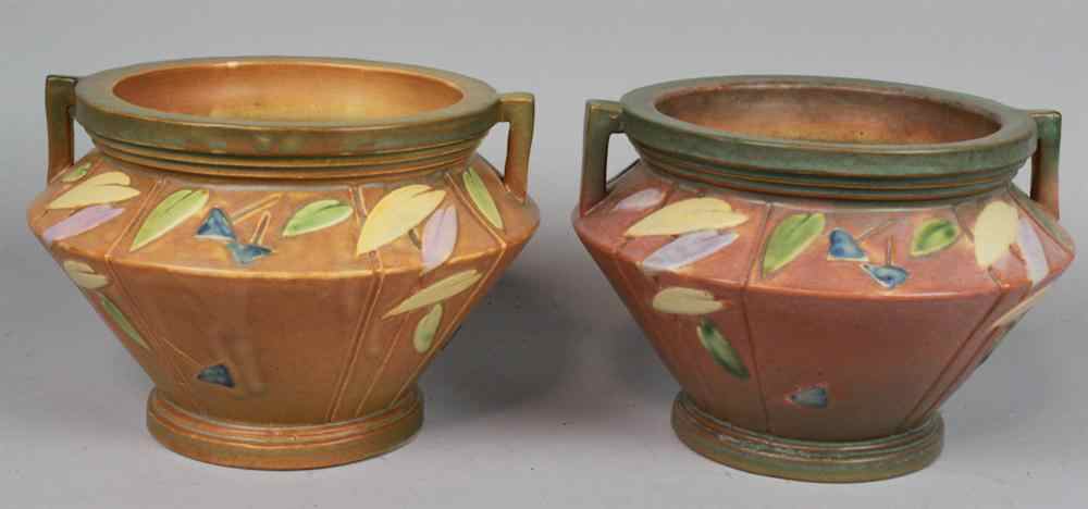 Appraisal: ROSEVILLE POTTERY FUTURA PATTERN URN WITH HANDLES decorated with pastel