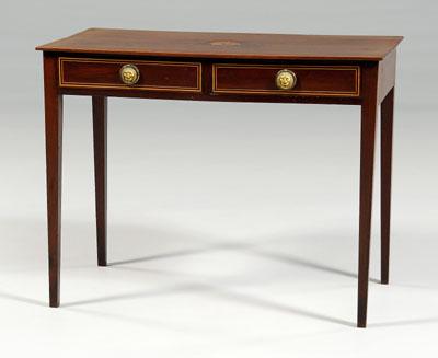 Appraisal: Sheraton mahogany writing table figured mahogany inlaid top two dovetailed