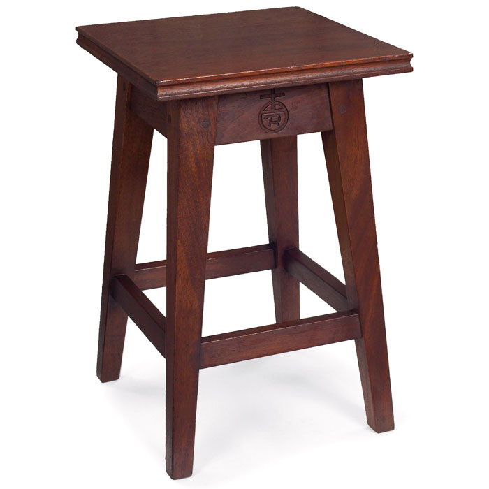 Appraisal: Roycroft tabouret in mahogany square top over splayed legs signed