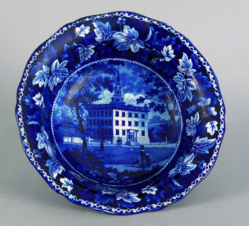 Appraisal: Historical blue Staffordshire basin th c depicting the Lawrence Mansion