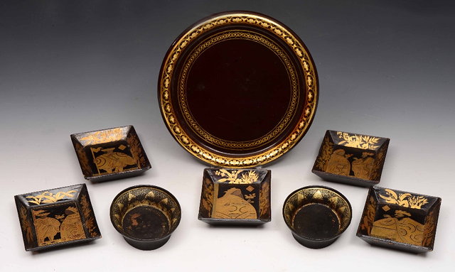 Appraisal: A set of five th Century black lacquer small trayseach