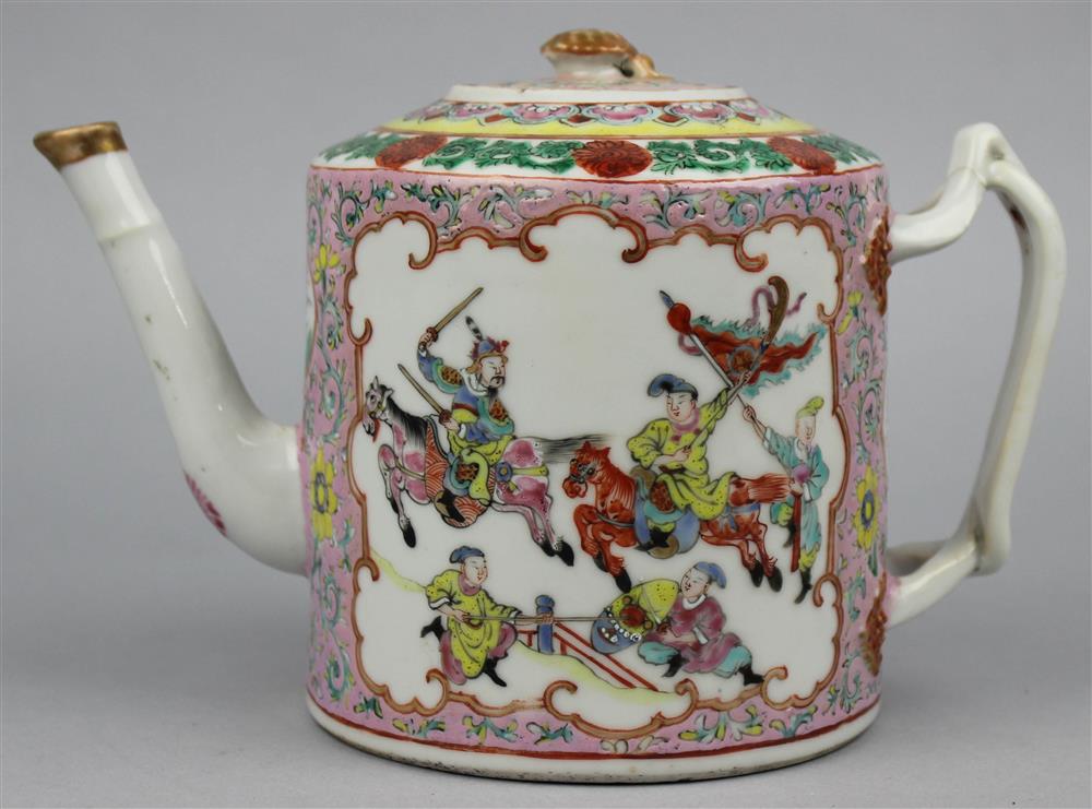 Appraisal: CHINESE FAMILLE ROSE CYLINDRICAL TEAPOT AND COVER LATE QING of