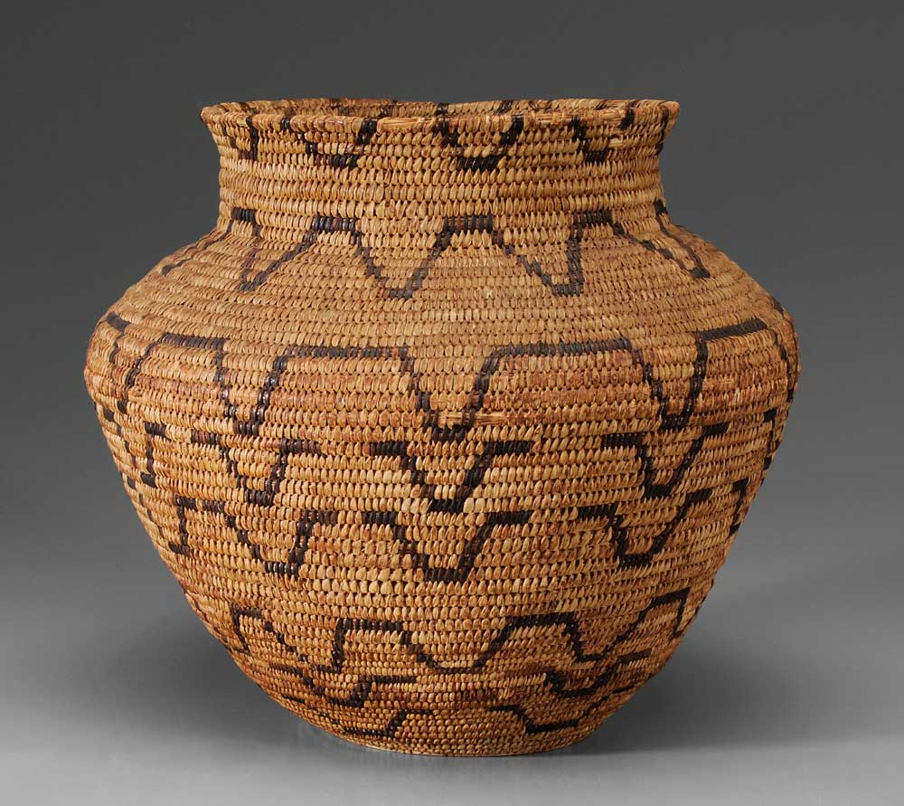 Appraisal: Coil-Built Native American Basket Southwestern early th century olla form