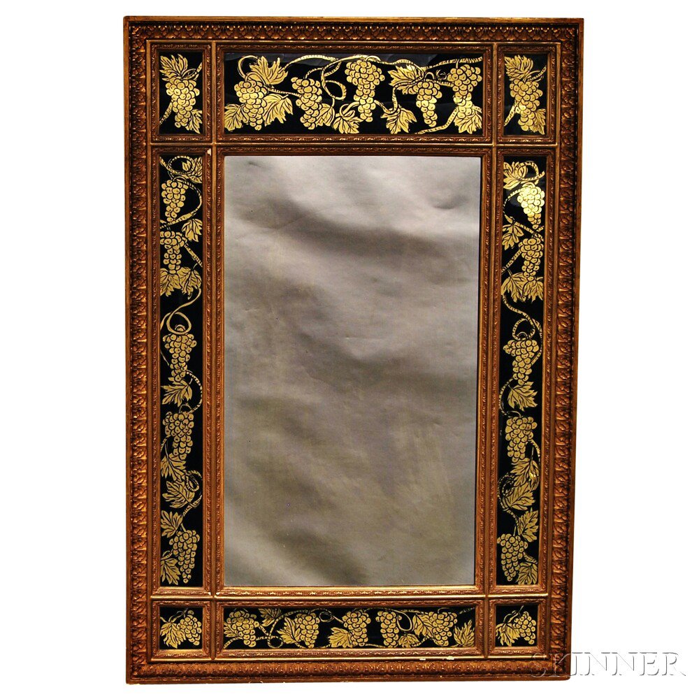 Appraisal: Reverse-painted Mirror th century the rectangular mirror framed by panels