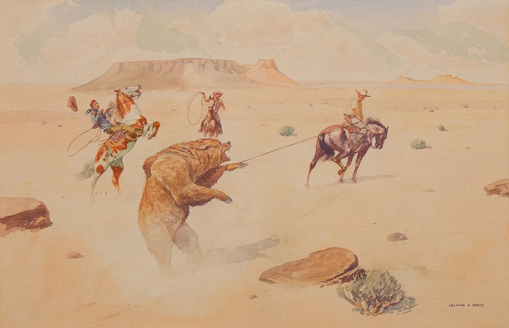 Appraisal: Leonard Reedy Untitled Cowboys with Bear LEONARD H REEDY -