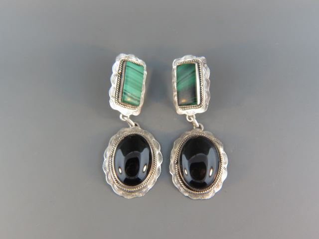 Appraisal: Indian Malachite and Black Onyx Earrings long pierced