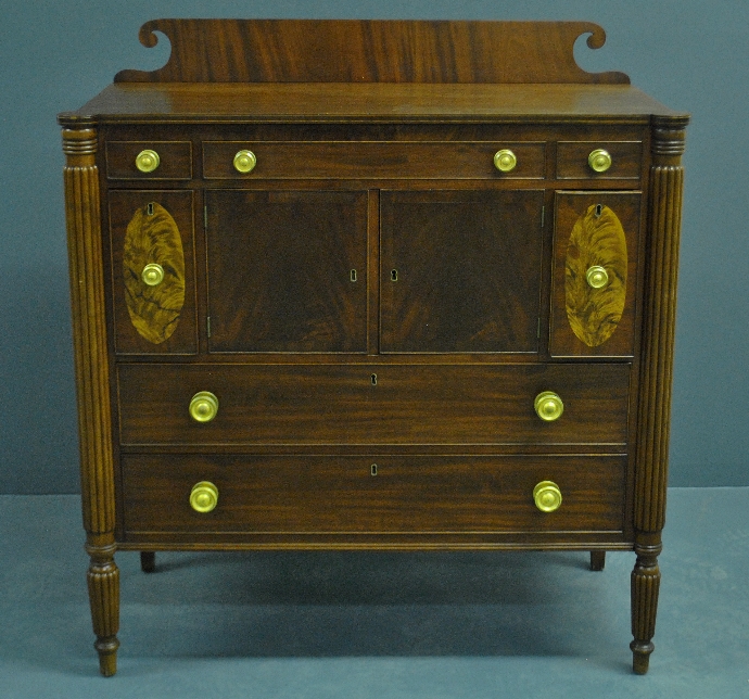 Appraisal: - New England Sheraton mahogany sideboard c with bottle drawers