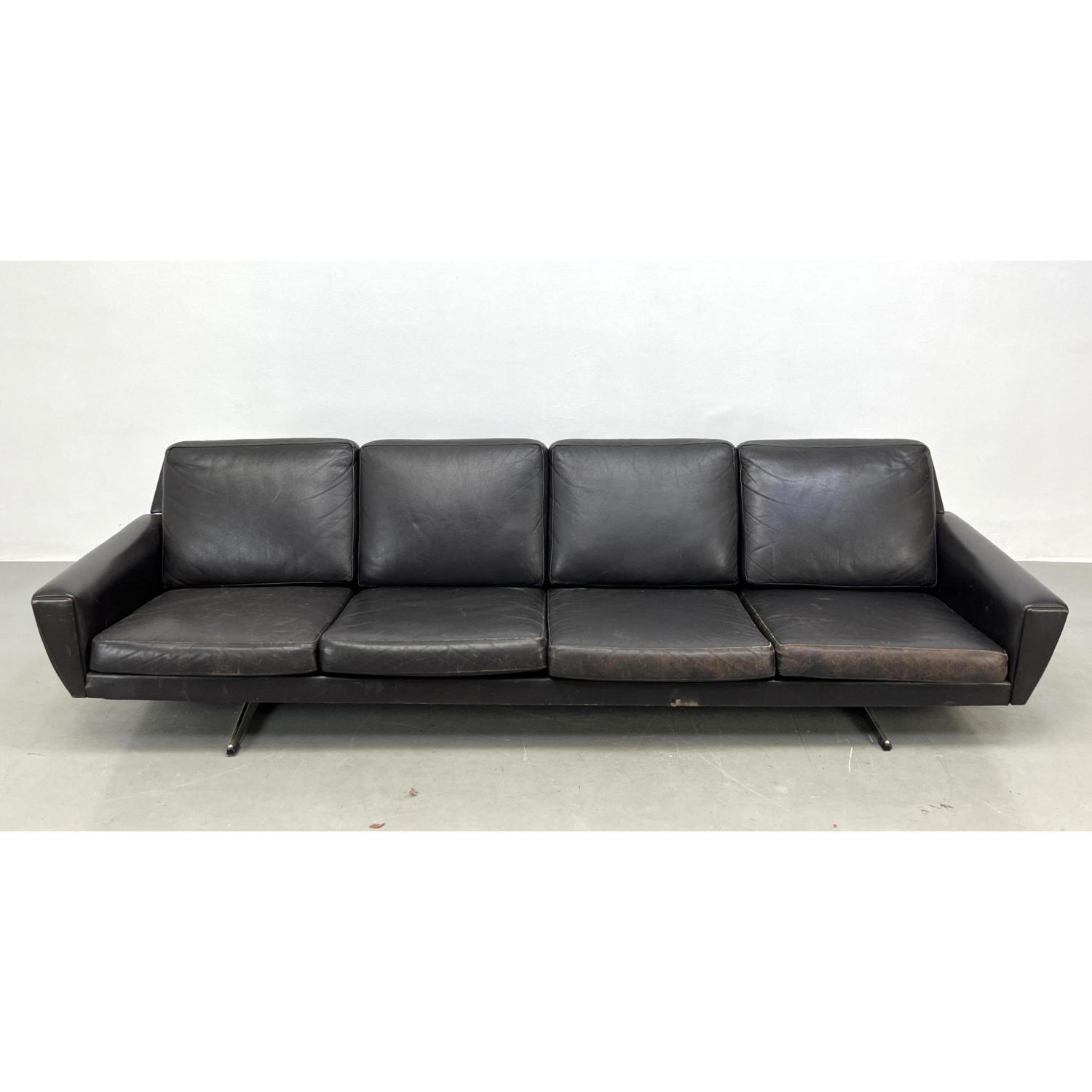 Appraisal: Danish Modern Leather Sofa on Chrome Glide Base Dimensions H