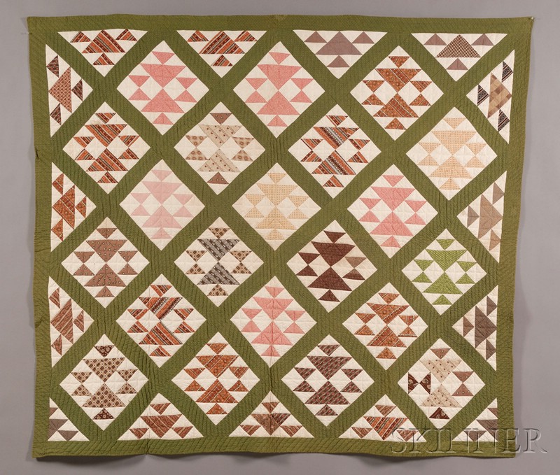 Appraisal: Pieced and Appliqued Cotton Quilt and Wool and Silk Floral