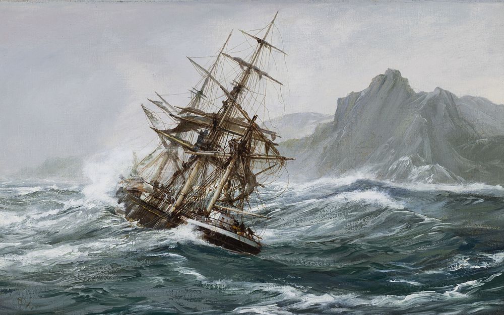 Appraisal: Montague Dawson Ship Driving onto the Aucklands Montague Dawson Ship