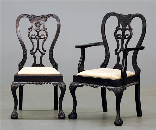 Appraisal: Chippendale style carved mahogany dining chairs set of eight circa