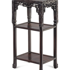 Appraisal: A Chinese Carved Hardwood Marble-Top Stand th Century Height x