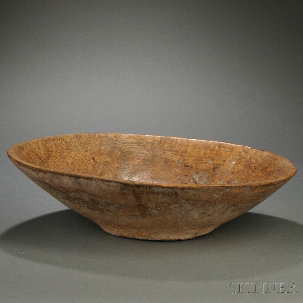 Appraisal: Hand-hewn Oblong Burl Bowl America early th century ht x