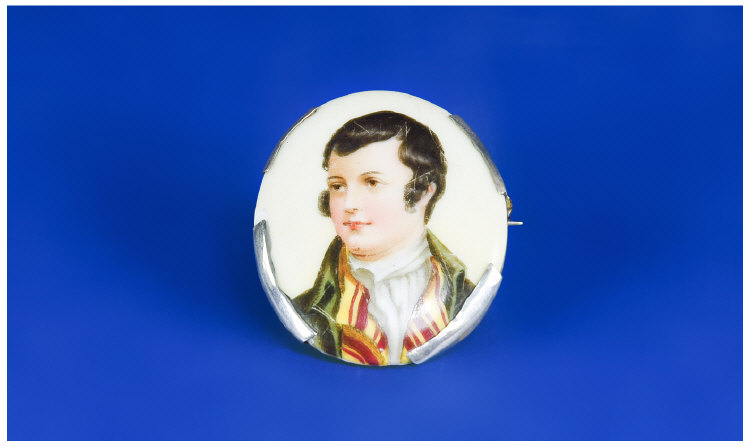 Appraisal: thC Continental Ceramic Brooch Showing A Portrait Of A Gent