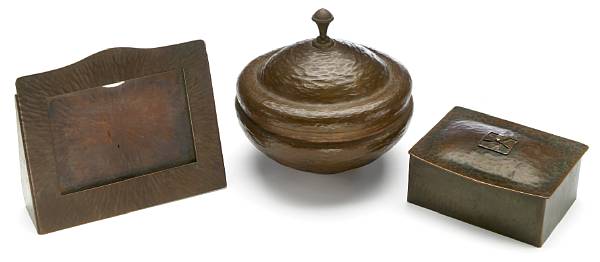 Appraisal: Three Dirk Van Erp hammered copper articles post comprising a