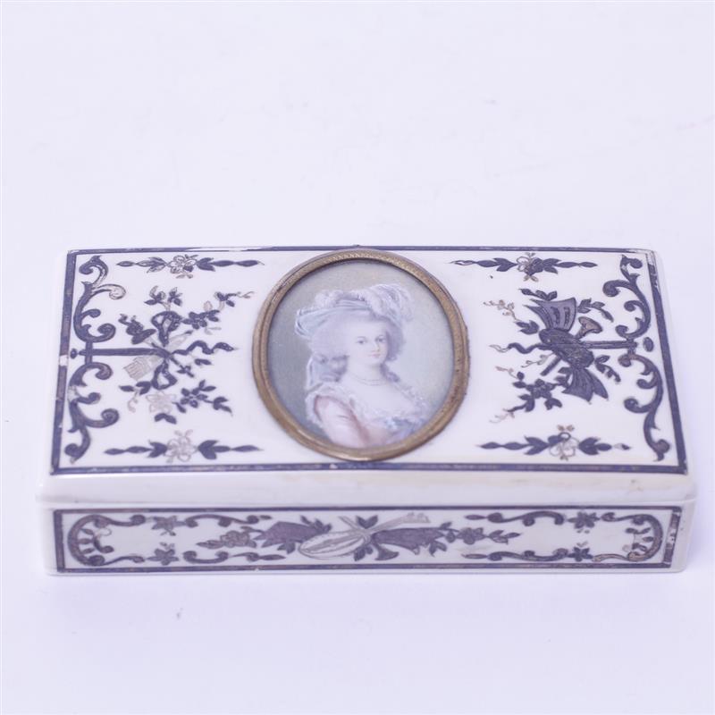 Appraisal: French ivory box with miniature ivory portrait of Marie Antoinette