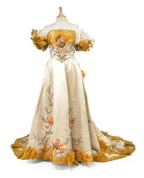 Appraisal: An antique chiffon silk velvet and bead decorated ball gown