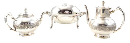 Appraisal: SILVER Three silver plate serving pieces revolving domed serving dish