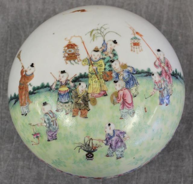 Appraisal: Antique Vintage Chinese Covered Dish Seal marked and beautifully painted