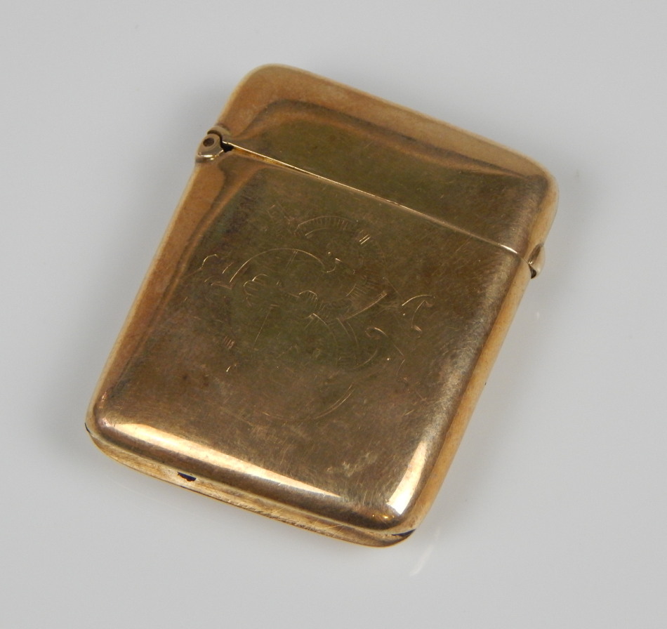 Appraisal: A ct gold vesta case partially engraved and bearing initial