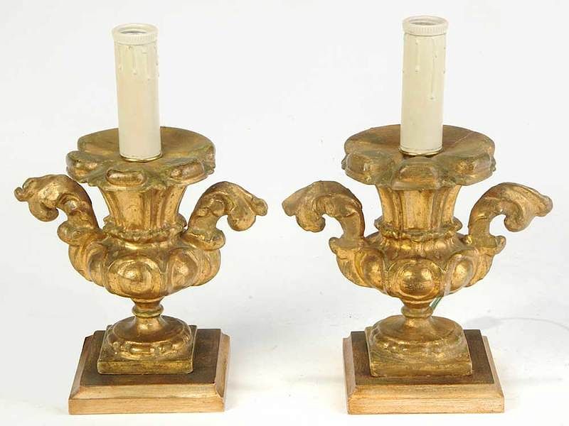 Appraisal: Pair Italian Baroque Style Gilt Lamps th century each composition