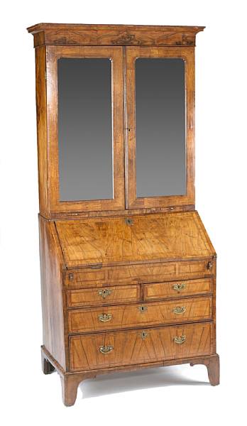 Appraisal: A George I inlaid walnut bureau bookcase first quarter th