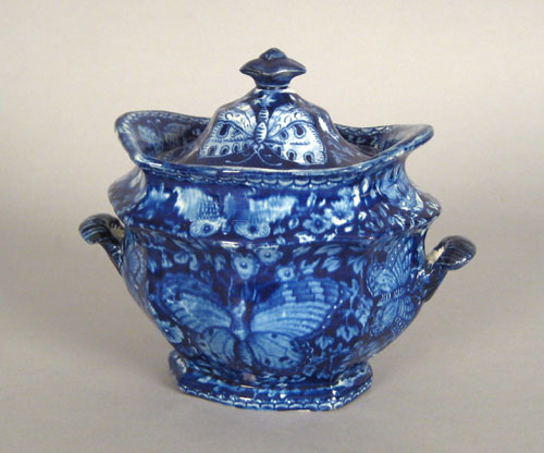 Appraisal: Blue Staffordshire covered sugar bowl th c with a butterfly