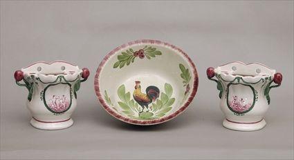 Appraisal: Faience Bowl together with a Pair of Faience Vases