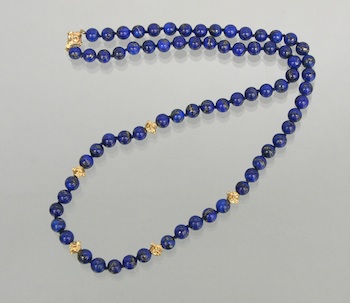 Appraisal: A Ladies' Lapis Lazuli and Gold Necklace Hand-knotted necklace features