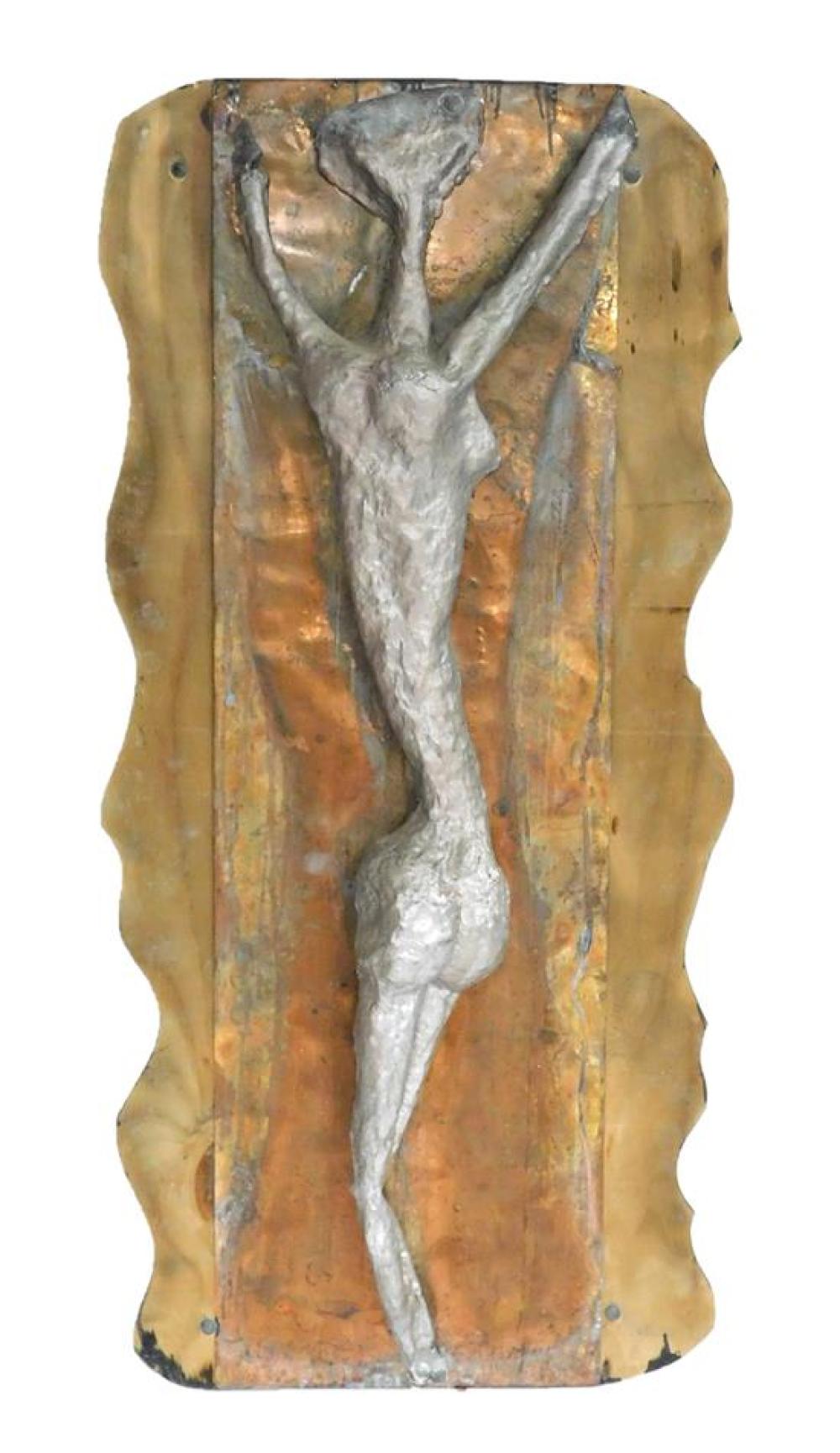 Appraisal: Contemporary metalwork sculpture elongated female torso silver tone on metal