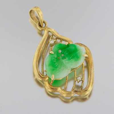 Appraisal: A Carved Jadeite and Diamond Pendant k yellow gold open