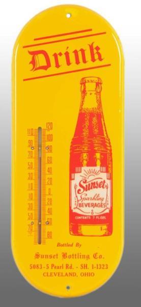 Appraisal: Tin Sunset Thermometer with Bottle Description Rare Strong colors with