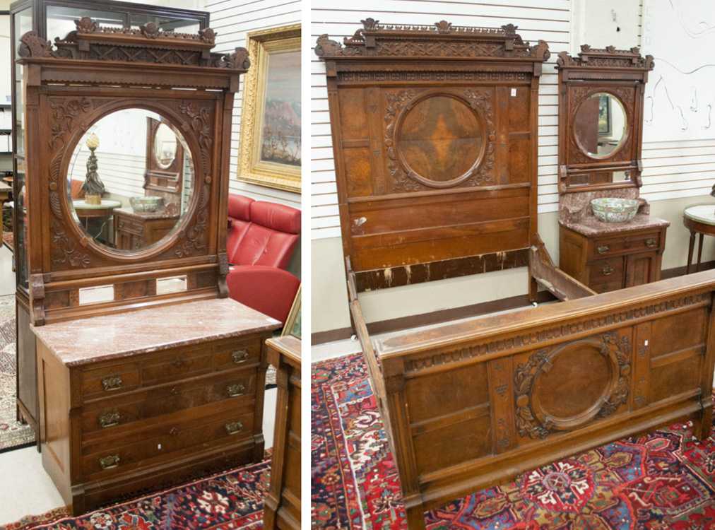 Appraisal: THREE-PIECE VICTORIAN WALNUT BEDROOM FURNITURE SET Eastlake design American c