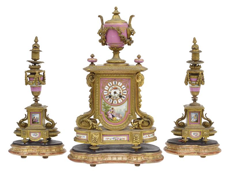 Appraisal: A TH CENTURY FRENCH GILT METAL MOUNTED THREE PIECE CLOCK