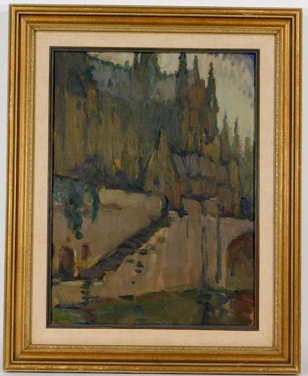 Appraisal: Gino Emilio Conti Rouen Cathedral Canal Painting Gino Emilio Conti