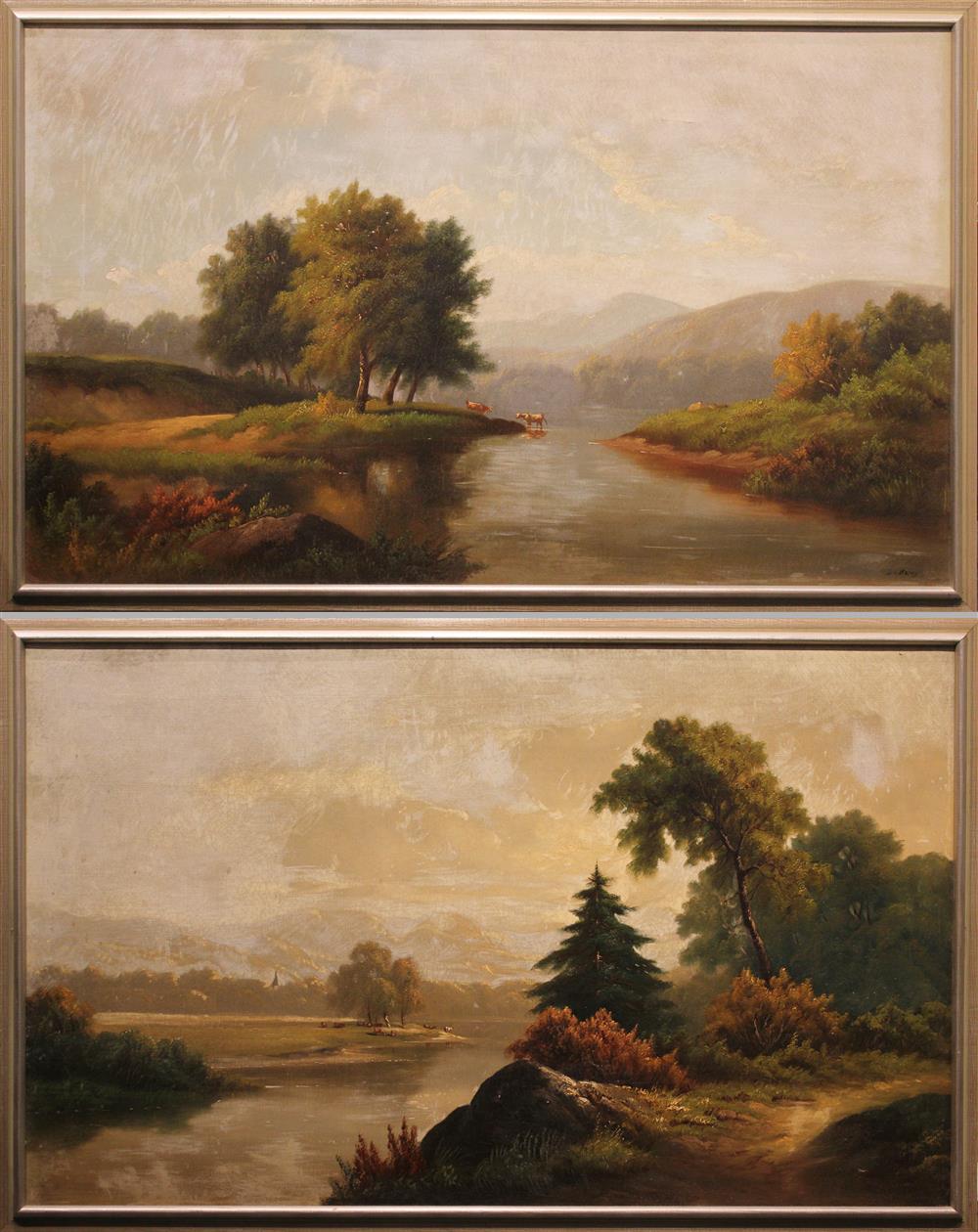 Appraisal: DE BARRY A PAIR OF LANDSCAPES Oil on canvas x