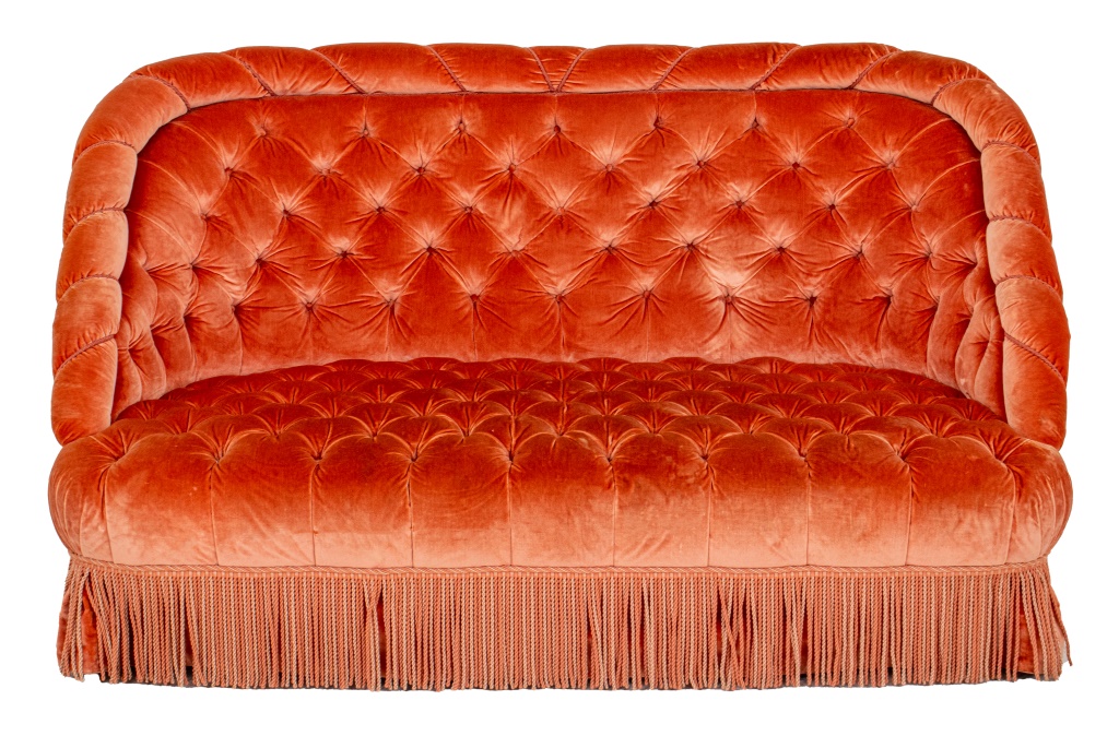 Appraisal: NAPOLEON III STYLE UPHOLSTERED BANQUETTE SOFA Napoleon III style apricot