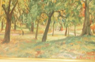 Appraisal: Signed Park Scene Oil Painting Modernist abstrac Signed Park Scene