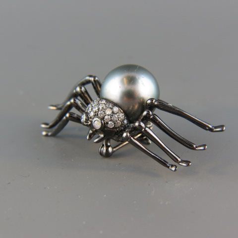 Appraisal: k Figural Spider Brooch black south sea pearl and diamonds