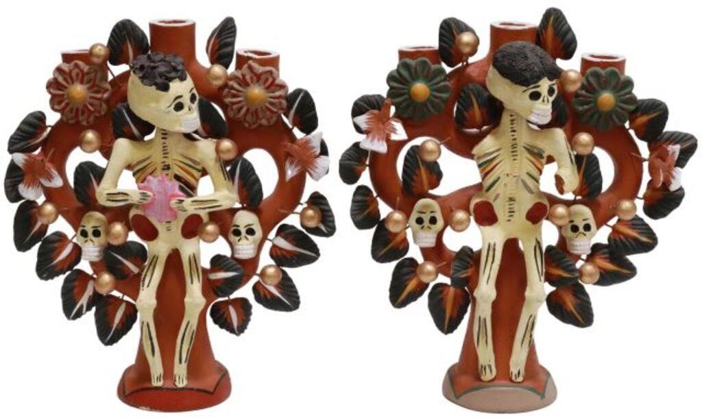 Appraisal: lot of Mexican folk art pottery three-light candelabra each with